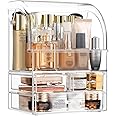 SIOOUI Cosmetic Organizer, Large Acrylic Clear Cosmetics Storage Display Case with Drawers, Perfume Makeup Organizer Box with Waterproof Cover for Bedroom Vanity Desk,Counter, Bathroom, Dresser