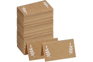 Supla 100 Pcs Place Cards with White Laurel Leaves Kraft Paper Cards Rustic Wedding Table Name Number Blank Table Tent Cards Table Name Tags Table Card Seating Cards Buffet Table Cards