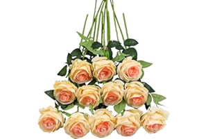 Tifuly 12 pezzi rose artificiali, realistica singola a gambo lungo rosa finta, bouquet da sposa da sposa in seta per decorazioni da ufficio in casa per feste in giardino