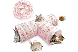 ERKOON 3-Way Rabbit Tunnel, Cat Tunnels & Tubes Collapsible, 25cm Pink Small Animal Pop-up Tunnel with Funny Pompon Maze House for Cats, Rabbits, Guinea Pigs, Hamster, Kitten, Puppy ect
