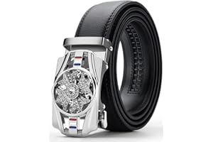 Oyifan Black Leather Belts for Men, Auto Sliding Ratchet Belts Dress Casual BeltsComfort Click Belts