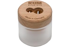 KUM 1071011 - Taille-crayon double aspérule avec pot en verre, durable, en bois, pour crayons épais et fins
