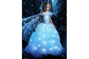UPORPOR Robe Lumineuse Fille avec Cape Costume Enfant Fille Robe de princesse Déguisement Reine Anniversaire Fête Halloween Noël Partie Carnaval Neiges Cosplay 100