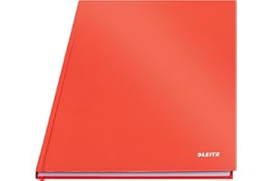 Leitz Quaderno A4 Quadretti, 160 Pagine, 80 Fogli di Carta Certificata FSC da 80 g/m², Copertina Rigida Robusta e Antigraffio, per Ufficio, Scuola o come Diario, Serie Solid, Rosso Chiaro, 46640020