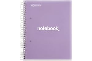 Miquelrius - Taccuino A5 Emozioni, 120 Fogli 90 g/m², Righe Orizzontale 7 mm, 5 Strisce Colorate, Spirale Microperforata, Copertina Polipropilene, 2 Fori, Colore Lavanda