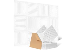 Yrendenge Gestreifte Akustikplatten, 12 Stück Akustikplatten Selbstklebend Schalldichte Akustikpaneele, Hoher Dichte Schalldämmung Wand Panel Schallabsorber Wand für Wohnzimmer Studio Dekor,Weiß
