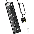 5M Extension Lead With USB, 13A 3250W 3 Way Power Strip with 2 USB Multi Power Plug Extension 5 Meters Long Extension Cord Black Power Strip for Home Office