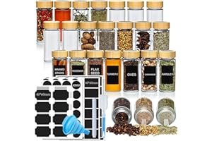 HOIDOKLY Barattoli Spezie con Coperchi in bambù [24 x 120 ml],Set di Contenitori per Spezie con Etichetta per Spezie e Inserto Spruzzatore,Penna per Scrivere,Imbuto,Spazzola per la Pulizia