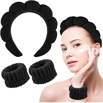 Sibba 2 Fasce Per Capelli In Spugna Di Velluto, Rosa E Nero, Per Lavaggio Viso E Cura Della Pelle