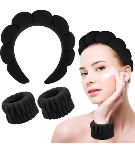 3 piezas Fascia per Spa in Spugna, Fascia Trucco Capelli Gonfi, Fascia per Cura della Pelle, Fascia Rimozione Trucco Doccia, Fascia in spugna e spugna, Accessori per Skincare, Spa, Yoga, Doccia
