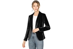 Allegra K Women's Christmas Costume Velvet Blazer Solid Color Long Sleeve Notched Lapel Single Breasted Suit Jackets
