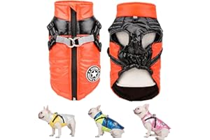 SMALLLEE_LUCKY_STORE Veste d'hiver imperméable avec Harnais et Anneau en D pour Chiens de Petite et Moyenne Taille, Manteau rembourré, Chihuahua Yorkshire Bouledogue français,Orange,L