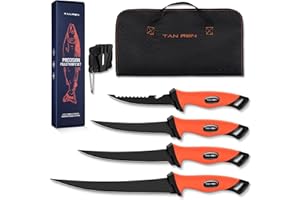 TAN REN Filetiermesser Fisch Set, Fischmesser mit Anti-Rutsch-Griff, Filetiermesser Fleisch Set mit Mit Tasche und Messerschärfer, Full Tang Angelmesser Outdoor-Messer, Geschenk für Männer