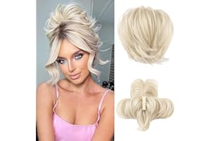 REECHO Messy Bun Hair Piece, Claw Clip Hair Bun Short Ponytail Extension with Bendable Metal Wire Fake Bun Hair Pieces for Women - Light Blonde
