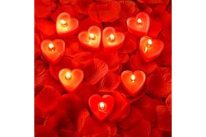 BBTO 200 Pezzi Petalo di Rosa Artificiale 9 Pezzi Candele a Cuore Candela d'Amore Romantica Candela Tealight Petalo Sparso per Nozze, Decorazione di San Valentine (Rosso, Rosso Brillante)