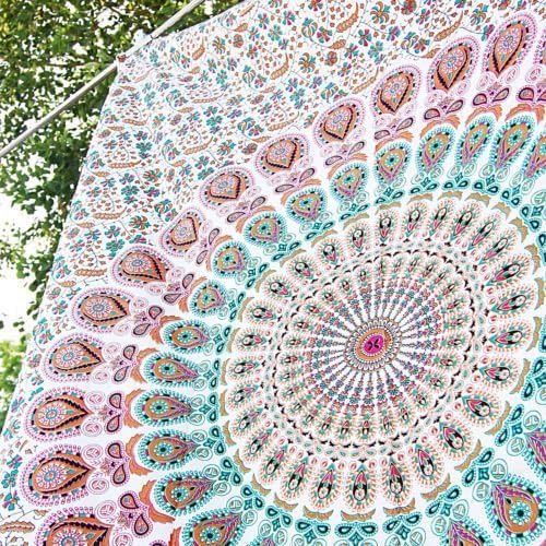 The Crafts International Indian Hippy Mandala tapestry , Twin Bohemian Mandala Picnic Throw Boho Bedspread