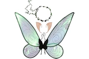 GUGNRYAC Feenflügel Schmetterlingsflügel mit Elfenohren Blumenkranz Erwachsene Flügel Kostüm Kinder Prinzessinnenflügel Damen Mädchen Flügel Kostüm Wings für Weihnachts Karneval Geburtstags Cosplay Party