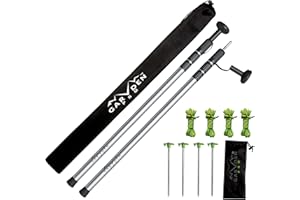 GARDEN V PRO Set of 2 Telescoping Tarp Poles | Replacement Canopy Adjustable Aluminum Rods, Portable & Lightweight for Tent Fly, Awning, Outdoor Camping, Hiking, Backpacking & Rainfly + 4 Pegs & 4 Reflective Ropes