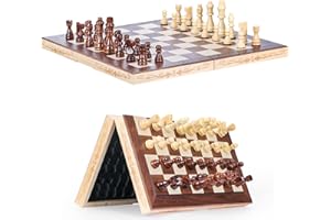 Syrace Magnétique Echiquier en Bois, Jeu d'échecs de Voyage Pliables, Échecs et Dames 2 en 1 avec Emplacements De pour Rangement, 40CM X 40CM…
