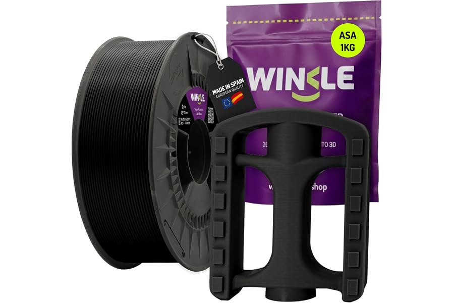 WINKLE Filamento ASA Negro Azabache 1.75mm 1kg, Filamento Impresora 3D | Compatible con Mayoría Impresoras 3D, Precisión Dime