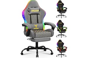 bigzzia Chaise Gaming avec LED RGB, Ergonomique Chaise de Gaming avec Soutien Lombaire Repose-Pieds, Fauteuil Gaming réglable et pivotant capacité de Charge 150 kg（Gris）