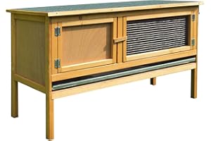 pawhut Wooden Rabbit Hutch Bunny Cage Outdoor Small Animal House w/Hinged Top Slide out Tray 115 x 44.3 x 65 cm