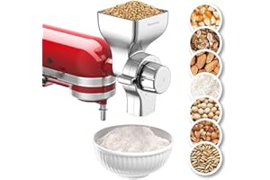 MAVOUSE Accesorio de molino de grano de metal para batidora Kitchenaid, molinillo de harina de 12 niveles para el hogar, apto para moler trigo, maíz, avena, trigo sarraceno, mijo y otros cereales