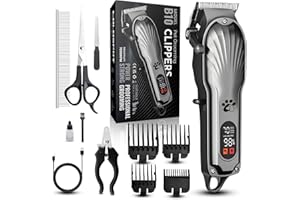 COLDSPOT Dog Clippers Professional for Thick Hair, Pet Clippers for Dogs Cordless LED Display Low Noise Rechargeable Dog Trimmer with Grooming Nail Kits