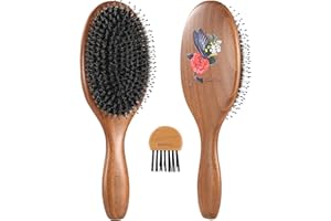 BESTOOL spazzola per capelli con setole di cinghiale per donne, uomini, bambini, spazzola per massaggiare, districare, lisciare, adatto per tutti i tipi di capelli (tondo)