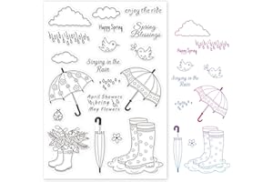 GLOBLELAND Timbro Giorno di Pioggia Timbri Trasparenti Sigillo Ombrello e Nuvole Timbri Journaling in Silicone Trasparente per la Creazione di Biglietti e Decorazioni per Scrapbooking