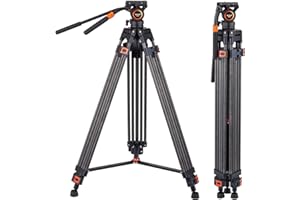 Treppiede in carbonio, Refoni CF60L Treppiede Video da 180 cm con Testa del Fluido a base piatta da 60 mm per le reflex digitali e le videocamere, 2 Braccio di comando, Con un carico massimo di 6 kg