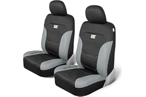 Caterpillar Flexfit Pokrowce na siedzenia samochodowe do samochodów ciężarowych i SUV-ów (zestaw 2 szt.) – czarne pokrowce na przednie siedzenia, ochraniacze na siedzenia samochodowe z szarym