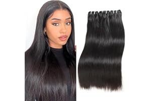 RICHAIR Paquetes de tejido liso Cabello humano 3 paquetes 14 16 18 pulgadas Human Hair Bundles Paquetes de cabello humano liso brasileño 80 g/paquete (Total 240 g) Color negro natural