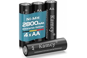 KAMCY Piles Rechargeables AA 2800mAh 1,2V Ni-MH Batterie Rechargeable | Piles AA LR06 Rechargeables à Faible autodécharge, Édition Entreprise, Lot de 4