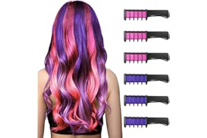 ‎MSDADA Haarkreidekamm, 6 Stück Temporär Haarfarbe Kreide Kamm für Kinder Mädchen Auswaschbar für Geschenk DIY Cosplay für Halloween Erntedankfest Weihnachten Geburtstag Partys Neujahr(Lila+Rosa)