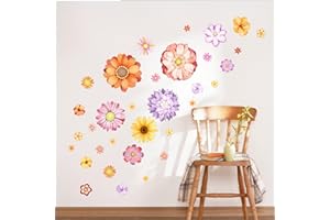 Supzone Stickers Muraux Bohème Décoration Murale avec Grandes Marguerites et Fleurs Bohèmes Colorées Autocollant Mural pour Chambre Enfant Salon Bureau Stickers Adhésifs Amovibles sans Trace