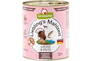 GranataPet Liebling's Mahlzeit Salmón y Pavo, Comida húmeda para Perros, Comida para Perros sin Cereales y sin azúcares, pienso Completo, 6 x 800 g