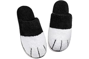 Wostock Pantoufle Femme Chaussons Femme Moelleux avec Pattes de Chat en Peluche et Mousse Mémoire Confortables Anti-Glisse Intérieur Extérieur Chaussures