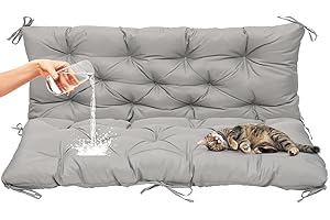 CUSHSUNR Thick Garden Bench Cushion,Waterproof 2/3 Seater Swing Seat Cushions With Backrest&Ties,Replacement Cushions for Outdoor Furniture,Sun Lounger Patio Sofa Swing Hammock Porch Pad Mat,150 * 100 * 10cm