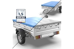 ‎TARPOFIX Tarpofix® Anhänger Plane 207x114 cm inkl. Planenseil | Anhängerplane Flachplane aus PVC PLANENMATERIAL | Verstärkte Stema Anhänger Plane für 750kg PKW Hänger | Abdeckplane Anhänger Abdeckung | Grau