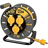 Masterplug Pro-XT 25 m Cable Reel Extension Plug IP55, Electrical Extension 3 Schuko Outlets, Professional Plug Extension