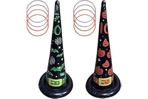 KYEDGC Halloween Games, Halloween Party Games for Kids, Inflatable Witch Hat Ring Toss Set with 8 Rings, Bat and Pumpkin Design, Indoor Outdoor Halloween Party Activities