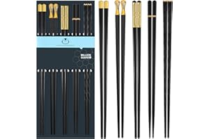 PYBBO 5 paia di bacchette riutilizzabili di alta qualità, lavabili in lavastoviglie, per principianti, bacchette antiscivolo opache, regalo per familiari e amici, colore: nero