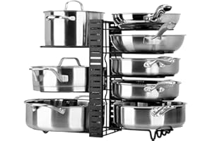 Toplife Porta Coperchi Padelle e Pentole Allungabile, 10 Scomparti Regolabili, Organizzatore Cucina per la Dispensa e Piatti, Separatore Salvaspazio