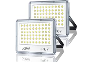 TASINUO 50W LED Floodlight Outdoor 2 Pack, IP67 Waterproof Outside Security Lights, 5000LM 7000K Cool White LED Floods Light Outdoor LED Spotlight for Garden, Garage, Warehouse, Workshop, Factory