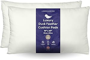 Linens Limited - Cushion Insert 40cm x 60cm, Soft & Plump Natural Duck Feather Sofa Cushion Pad, Elegant, Versatile, Easy to Clean, Rectangle Cushion Inner, Perfectly Fits Covers (White) (2 Pack)