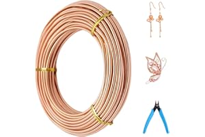 FISYNUG Filo per bricolage, 3 mm x 15 m, per fai da te, in alluminio, per modellare, antiruggine, con pinza a forbice per lavori di bricolage e gioielli (oro rosa)