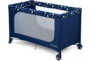 Ricokids Resesäng baby med madrass, hopfällbar barnresesäng, bärväska 125 x 65 x 78 cm, mörkblå med stjärnor
