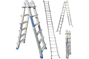 WORHAN Echelle de 587cm Aluminium Telescopique 5.87m A Forme Pliable Polyvalente Escabeau Robuste L6