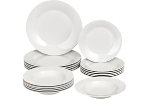 Baroni Home Servizio di Piatti da 18 pezzi in Porcellana, Servito da Tavolo Colorato per 6 Persone, Piatto Fondo, Piano, da Frutta o Dolce, Stile Bianco